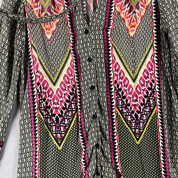 Uncle Frank Tunic Top Womens XS Geometric Button Front Tie Neck Aztec Boho Artsy - Picture 5 of 16
